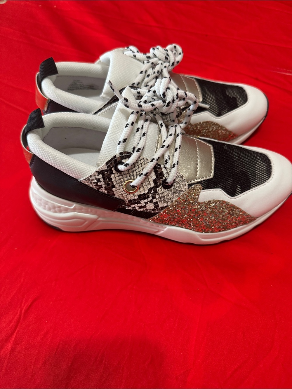 Steve Madden White Black Gold Glitter Platform Sneakers
